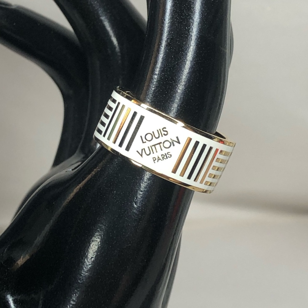 LOUIS VUITTON LV Damier Berg White Gold Plated Ring Size 9-1/4 (M, 20) NWOT